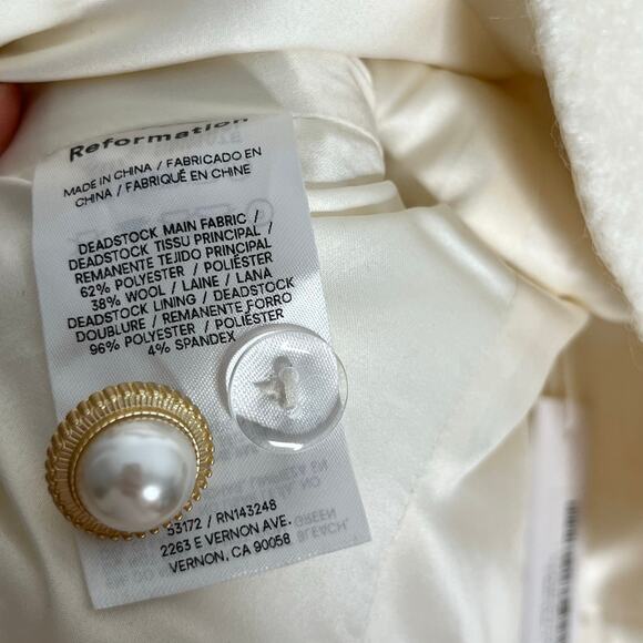 Reformation Amora Top Womens 2 Cream Button Front Wool Blend Preppy - Picture 13 of 14